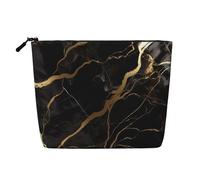 Dwvtfsm Black Gold Marble Makeup Bag For Women, Waterproof Linen Travel Cosmetic Organizer Lightweight Zipper Travel Toiletry Bag Organizer Makeup Brushes Storage Bag