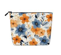 Dwvtfsm Blue And Orange Flowers Makeup Bag For Women, Waterproof Linen Travel Cosmetic Organizer Lightweight Zipper Travel Toiletry Bag Organizer Makeup Brushes Storage Bag