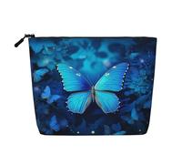 Dwvtfsm Blue Beautful Butterfly Makeup Bag For Women, Waterproof Linen Travel Cosmetic Organizer Lightweight Zipper Travel Toiletry Bag Organizer Makeup Brushes Storage Bag