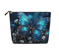 Dwvtfsm Blue Butterfly And Moon Makeup Bag For Women, Waterproof Linen Travel Cosmetic Organizer Lightweight Zipper Travel Toiletry Bag Organizer Makeup Brushes Storage Bag