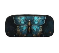 DWVTFSM Blue Butterfly Pattern Large Pencil Bag Waterproof Cute Pen Case Travel Cosmetic Leather Makeup Bag Organizer Pen Holder for Men Women