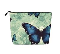 Dwvtfsm Blue Butterfly Pattern Makeup Bag For Women, Waterproof Linen Travel Cosmetic Organizer Lightweight Zipper Travel Toiletry Bag Organizer Makeup Brushes Storage Bag