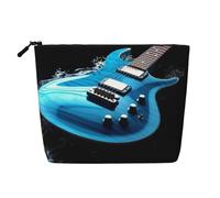 Dwvtfsm Blue Guitar Makeup Bag For Women, Waterproof Linen Travel Cosmetic Organizer Lightweight Zipper Travel Toiletry Bag Organizer Makeup Brushes Storage Bag