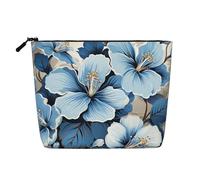 Dwvtfsm Blue Hibiscus Flower Makeup Bag For Women, Waterproof Linen Travel Cosmetic Organizer Lightweight Zipper Travel Toiletry Bag Organizer Makeup Brushes Storage Bag