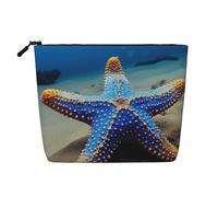 Dwvtfsm Blue Sea Star Makeup Bag For Women, Waterproof Linen Travel Cosmetic Organizer Lightweight Zipper Travel Toiletry Bag Organizer Makeup Brushes Storage Bag