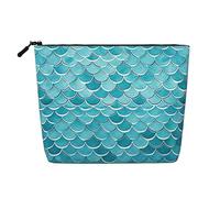 Dwvtfsm Blue Waves Squama Mermaid Scale Makeup Bag For Women, Waterproof Linen Travel Cosmetic Organizer Lightweight Zipper Travel Toiletry Bag Organizer Makeup Brushes Storage Bag
