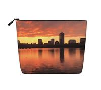Dwvtfsm Boston Charles River City Skyline Sunset Makeup Bag For Women, Waterproof Linen Travel Cosmetic Organizer Lightweight Zipper Travel Toiletry Bag Organizer Makeup Brushes Storage Bag