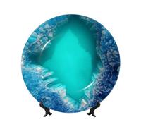 DWVTFSM Bright Aqua Blue Turquoise Bone China Decorative Plate Art Ceramic Decorative Plate With Display Stand 6in Handmade Ceramic Ornament For Home Office Wall Decor