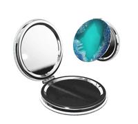 DWVTFSM Bright Aqua Blue Turquoise Compact Mirror Small Travel Makeup Mirror 2X 1x Magnification Portable Folding Mirror Lightweight Metal Cosmetic Pocket Mirror for Women Gifts