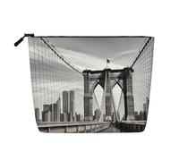 Dwvtfsm Brooklyn Bridge Makeup Bag For Women, Waterproof Linen Travel Cosmetic Organizer Lightweight Zipper Travel Toiletry Bag Organizer Makeup Brushes Storage Bag
