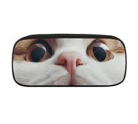 DWVTFSM Brown Cat Face Large Pencil Bag Waterproof Cute Pen Case Travel Cosmetic Leather Makeup Bag Organizer Pen Holder for Men Women