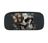 DWVTFSM Butterfly And Skull Large Pencil Bag Waterproof Cute Pen Case Travel Cosmetic Leather Makeup Bag Organizer Pen Holder for Men Women