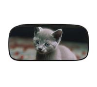 DWVTFSM Cat And Petals Large Pencil Bag Waterproof Cute Pen Case Travel Cosmetic Leather Makeup Bag Organizer Pen Holder for Men Women