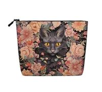 Dwvtfsm Cat Flower Embellishment Makeup Bag For Women, Waterproof Linen Travel Cosmetic Organizer Lightweight Zipper Travel Toiletry Bag Organizer Makeup Brushes Storage Bag