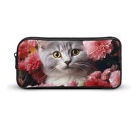 DWVTFSM Cat in Flowers Pencil Case Pen Bag Large Capacity Cute Pencil Pouch Makeup Cosmetic Bag for Women Men