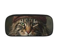 DWVTFSM Cat Pirate Braids Large Pencil Bag Waterproof Cute Pen Case Travel Cosmetic Leather Makeup Bag Organizer Pen Holder for Men Women