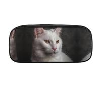 DWVTFSM Cat Sitting Large Pencil Bag Waterproof Cute Pen Case Travel Cosmetic Leather Makeup Bag Organizer Pen Holder for Men Women