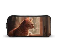 DWVTFSM Cat Sitting on Windowsill Pencil Case Pen Bag Large Capacity Cute Pencil Pouch Makeup Cosmetic Bag for Women Men
