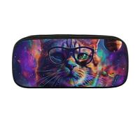 DWVTFSM Cat Wearing Glasses Large Pencil Bag Waterproof Cute Pen Case Travel Cosmetic Leather Makeup Bag Organizer Pen Holder for Men Women