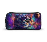 DWVTFSM Cat Wearing Glasses Pencil Case Pen Bag Large Capacity Cute Pencil Pouch Makeup Cosmetic Bag for Women Men