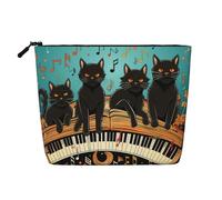 Dwvtfsm Cats Lying On The Piano Makeup Bag For Women, Waterproof Linen Travel Cosmetic Organizer Lightweight Zipper Travel Toiletry Bag Organizer Makeup Brushes Storage Bag