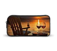 DWVTFSM Chair And Wine at Sunset Lake Pencil Case Pen Bag Large Capacity Cute Pencil Pouch Makeup Cosmetic Bag for Women Men