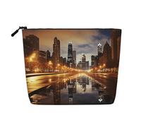 Dwvtfsm Chicago Makeup Bag For Women, Waterproof Linen Travel Cosmetic Organizer Lightweight Zipper Travel Toiletry Bag Organizer Makeup Brushes Storage Bag