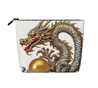 Dwvtfsm Chinese Dragon With Pearl Makeup Bag For Women, Waterproof Linen Travel Cosmetic Organizer Lightweight Zipper Travel Toiletry Bag Organizer Makeup Brushes Storage Bag