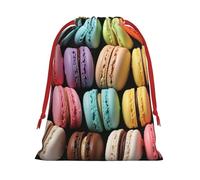 DWVTFSM Christmas Drawstring Gift Bags Macaron Biscuit Flavored Pastries Christmas Wrapping Bags Xmas Treats Bags Christmas Party Favor Pouch Goody Sweet Treat Candy Bags (Large Medium Small)