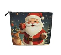 Dwvtfsm Christmas Santa Claus Makeup Bag For Women, Waterproof Linen Travel Cosmetic Organizer Lightweight Zipper Travel Toiletry Bag Organizer Makeup Brushes Storage Bag