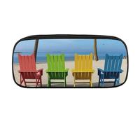 DWVTFSM Colorful Chairs Palm Tree Large Pencil Bag Waterproof Cute Pen Case Travel Cosmetic Leather Makeup Bag Organizer Pen Holder for Men Women