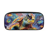 DWVTFSM Colorful Sea Turtle Large Pencil Bag Waterproof Cute Pen Case Travel Cosmetic Leather Makeup Bag Organizer Pen Holder for Men Women