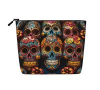Dwvtfsm Colorful Sugar Skulls Makeup Bag For Women, Waterproof Linen Travel Cosmetic Organizer Lightweight Zipper Travel Toiletry Bag Organizer Makeup Brushes Storage Bag