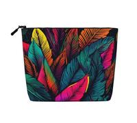 Dwvtfsm Colorful Tropical Leaves Pattern Makeup Bag For Women, Waterproof Linen Travel Cosmetic Organizer Lightweight Zipper Travel Toiletry Bag Organizer Makeup Brushes Storage Bag
