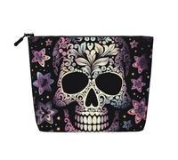 Dwvtfsm Cool Skull Makeup Bag For Women, Waterproof Linen Travel Cosmetic Organizer Lightweight Zipper Travel Toiletry Bag Organizer Makeup Brushes Storage Bag