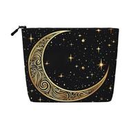 Dwvtfsm Crescent Moon Pattern On Black Background Makeup Bag For Women, Waterproof Linen Travel Cosmetic Organizer Lightweight Zipper Travel Toiletry Bag Organizer Makeup Brushes Storage Bag