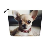 Dwvtfsm Cute Chihuahua Makeup Bag For Women, Waterproof Linen Travel Cosmetic Organizer Lightweight Zipper Travel Toiletry Bag Organizer Makeup Brushes Storage Bag