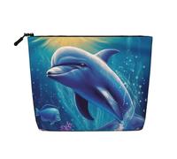 Dwvtfsm Cute Dolphin Makeup Bag For Women, Waterproof Linen Travel Cosmetic Organizer Lightweight Zipper Travel Toiletry Bag Organizer Makeup Brushes Storage Bag