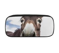 DWVTFSM Cute Funny Donkey Large Pencil Bag Waterproof Cute Pen Case Travel Cosmetic Leather Makeup Bag Organizer Pen Holder for Men Women