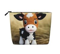 Dwvtfsm Cute Little Cow Calf Pattern Makeup Bag For Women, Waterproof Linen Travel Cosmetic Organizer Lightweight Zipper Travel Toiletry Bag Organizer Makeup Brushes Storage Bag