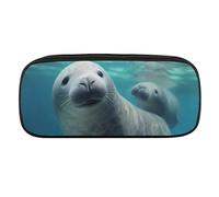 DWVTFSM Cute Sea Animal Large Pencil Bag Waterproof Cute Pen Case Travel Cosmetic Leather Makeup Bag Organizer Pen Holder for Men Women