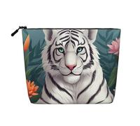Dwvtfsm Cute White Tiger Makeup Bag For Women, Waterproof Linen Travel Cosmetic Organizer Lightweight Zipper Travel Toiletry Bag Organizer Makeup Brushes Storage Bag