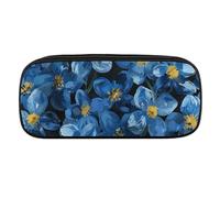 DWVTFSM Dark Blue Flower Large Pencil Bag Waterproof Cute Pen Case Travel Cosmetic Leather Makeup Bag Organizer Pen Holder for Men Women