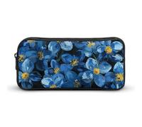 DWVTFSM Dark Blue Flower Pencil Case Pen Bag Large Capacity Cute Pencil Pouch Makeup Cosmetic Bag for Women Men