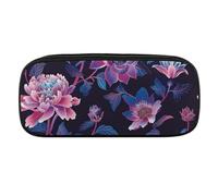 DWVTFSM Dark Purple Flower Large Pencil Bag Waterproof Cute Pen Case Travel Cosmetic Leather Makeup Bag Organizer Pen Holder for Men Women