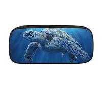 DWVTFSM Deep Blue Seaturtles Large Pencil Bag Waterproof Cute Pen Case Travel Cosmetic Leather Makeup Bag Organizer Pen Holder for Men Women