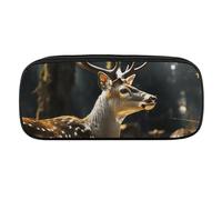 DWVTFSM Deer in Wild Large Pencil Bag Waterproof Cute Pen Case Travel Cosmetic Leather Makeup Bag Organizer Pen Holder for Men Women