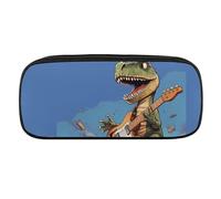 DWVTFSM Dinosaur Playing Guitar Large Pencil Bag Waterproof Cute Pen Case Travel Cosmetic Leather Makeup Bag Organizer Pen Holder for Men Women