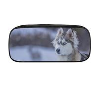 DWVTFSM Dog in Snow Large Pencil Bag Waterproof Cute Pen Case Travel Cosmetic Leather Makeup Bag Organizer Pen Holder for Men Women