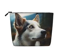 Dwvtfsm Dog Looking Faraway Makeup Bag For Women, Waterproof Linen Travel Cosmetic Organizer Lightweight Zipper Travel Toiletry Bag Organizer Makeup Brushes Storage Bag